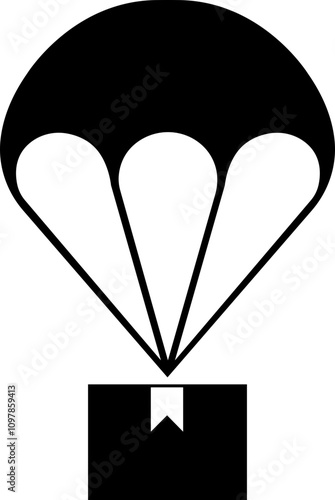 Parachute icon flat style. Delivery service symbol. Free descent and flight in space delivery gift and good with sudden pleasant surprise help Vector illustration isolated on transparent background.