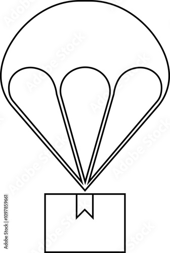 Parachute icon line style. Delivery service symbol. Free descent and flight in space delivery gift and good with sudden pleasant surprise help Vector illustration isolated on transparent background.