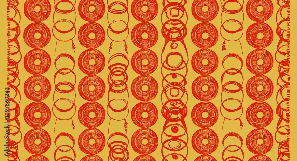 Fototapeta premium Red Circle pattern hand drawn design on Yellow background illustration