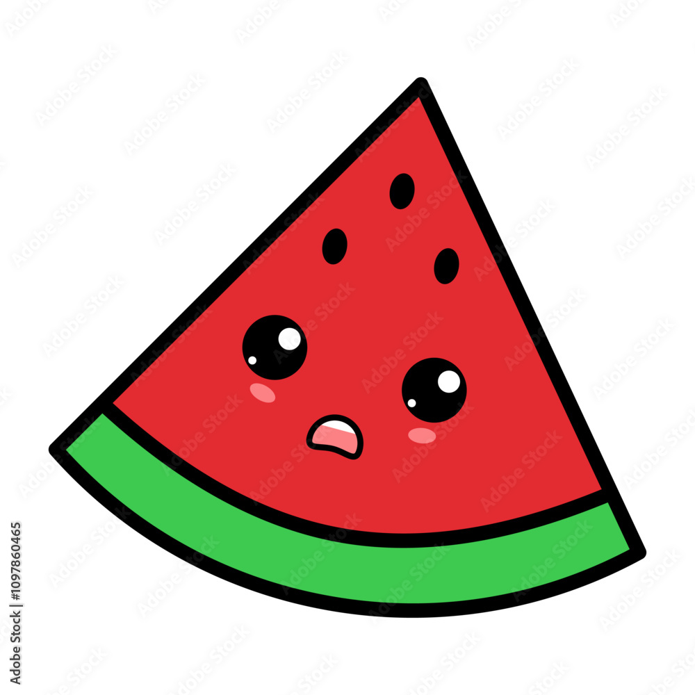 Kawaii watermelon with cute eyes. Kawaii fruit with emotional faces Kawaii watermelon with cute eyes. Kawaii fruit with emotional faces