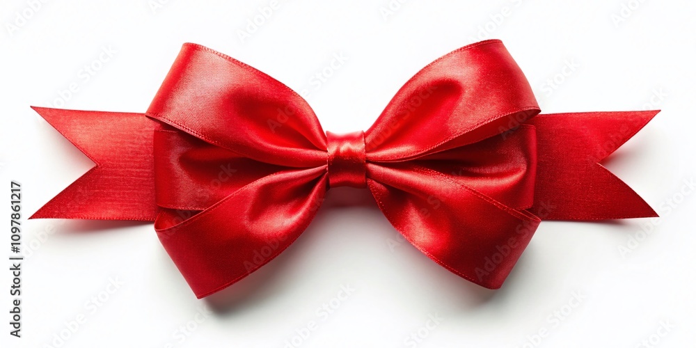 Elegant Top View of a Red Ribbon Bow on a Crisp White Background Perfect for Holiday Celebrations, Gift Wrapping, or Festive Occasions, Evoking a Sense of Joy and Anticipation Elegant Top View of a Red Ribbon Bow on a Crisp White Background Perfect for Holiday Celebrations, Gift Wrapping, or Festive Occasions, Evoking a Sense of Joy and Anticipation