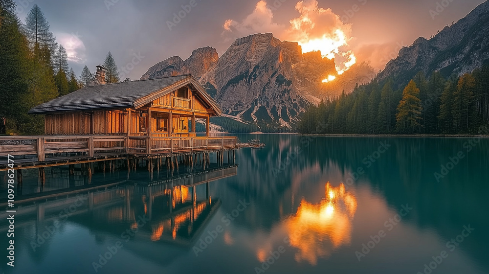 Fototapeta premium autumn landscape with lake and trees