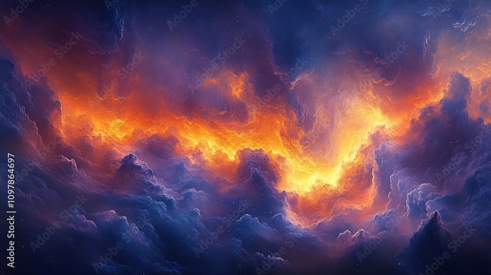 Fiery orange and blue nebula cloudscape. Fiery orange and blue nebula cloudscape.