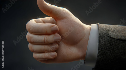 3D Render Thumbs Up Hand Gesture photo