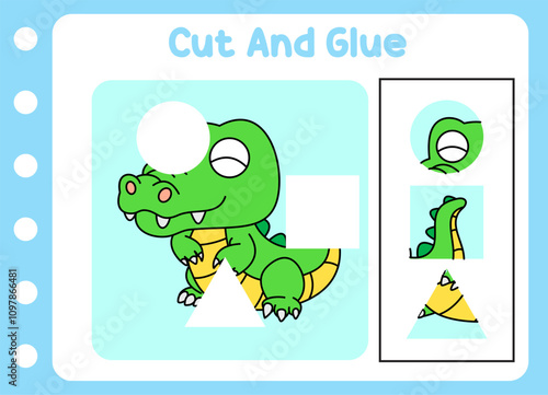 cut and glue for kids. little alligator.