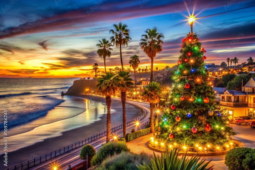 Enchanting Night Photography of Christmas Celebrations in California's Coastal Towns with Twinkling Lights and Festive Decorations Under the Starry Sky Enchanting Night Photography of Christmas Celebrations in California's Coastal Towns with Twinkling Lights and Festive Decorations Under the Starry Sky
