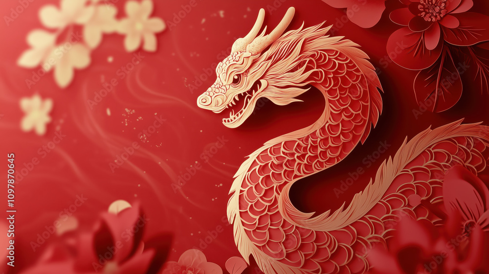 Chinese dragon new year background. Paper cut style, Traditional Festive, Zodiac Chinese dragon new year background. Paper cut style, Traditional Festive, Zodiac