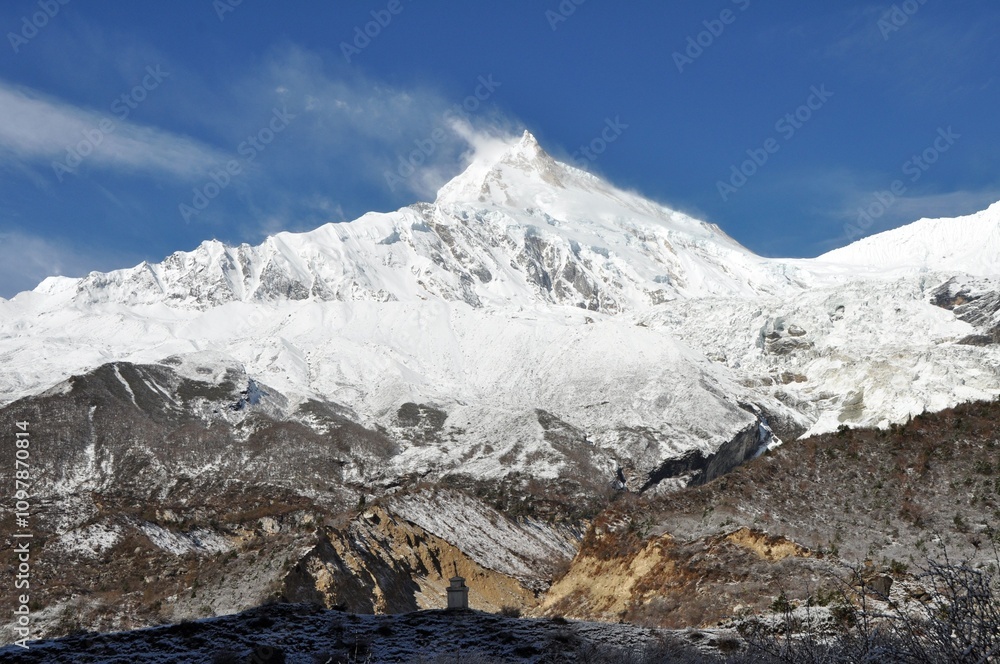 snow covered mountains in Nepal Himalayas snow covered mountains in Nepal Himalayas