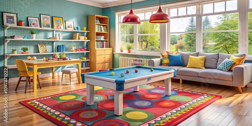 Wallpaper Mural Exciting Home Air Hockey Game for Children in a Cozy Living Room Setting with Bright Colors and Fun Atmosphere, Perfect for Family Bonding and Playtime Activities Torontodigital.ca