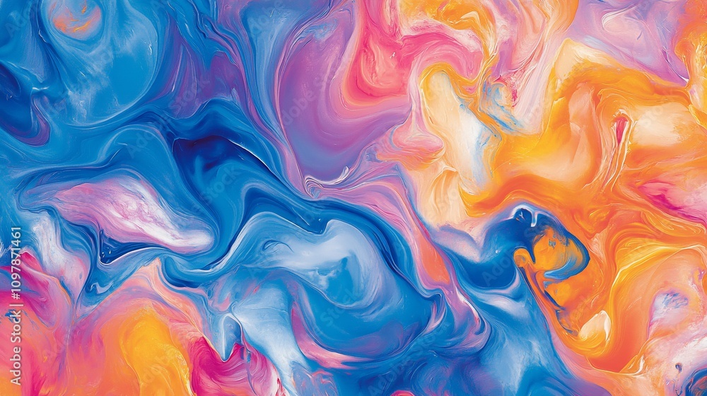Abstract colorful fluid art with swirling blue, pink, and orange paint. Abstract colorful fluid art with swirling blue, pink, and orange paint.