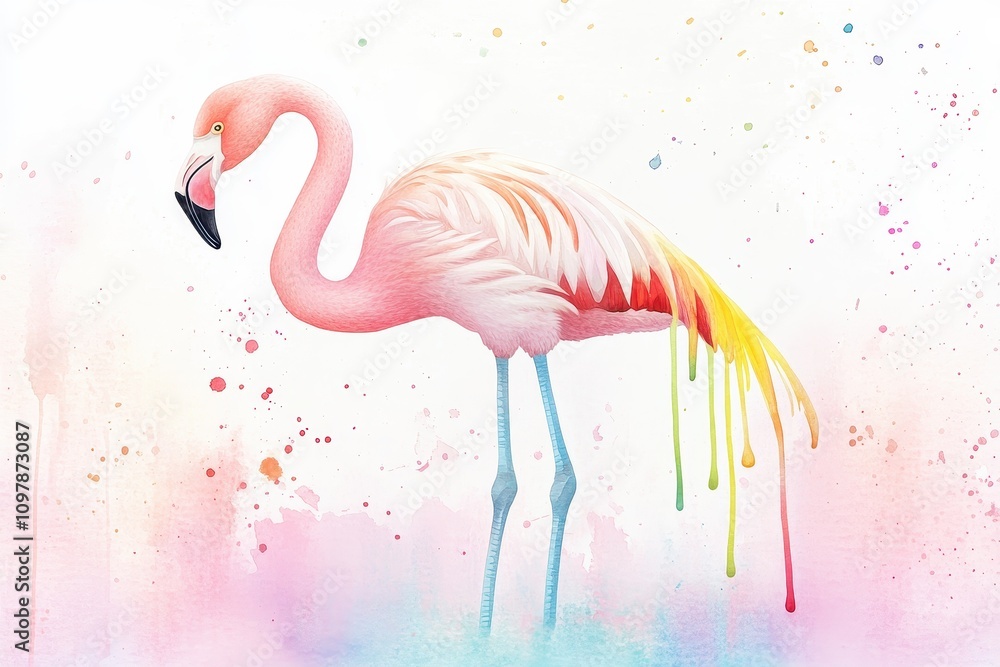 Obraz premium Vibrant watercolor painting of a flamingo with rainbow colors