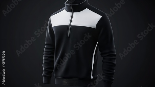 Blank black and white quarter zip sweater PNG

