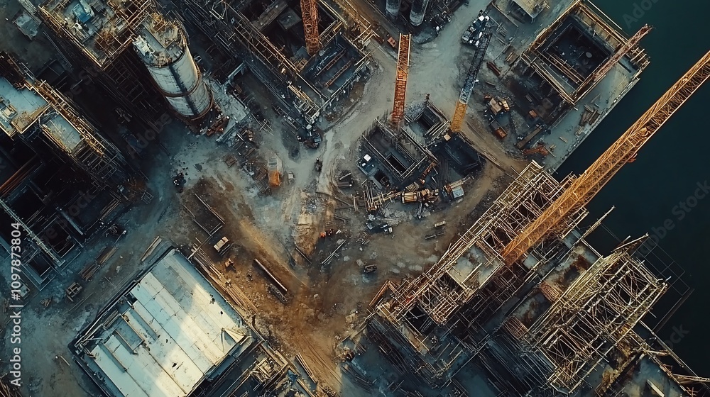 Aerial view of an industrial construction site. Aerial view of an industrial construction site.