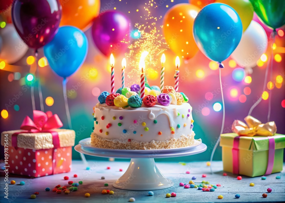 Festive Birthday Cake with White Frosting and Colorful Sprinkles for Celebrating Special Milestones and Joyous Occasions, Perfect for Parties and Celebrations Festive Birthday Cake with White Frosting and Colorful Sprinkles for Celebrating Special Milestones and Joyous Occasions, Perfect for Parties and Celebrations