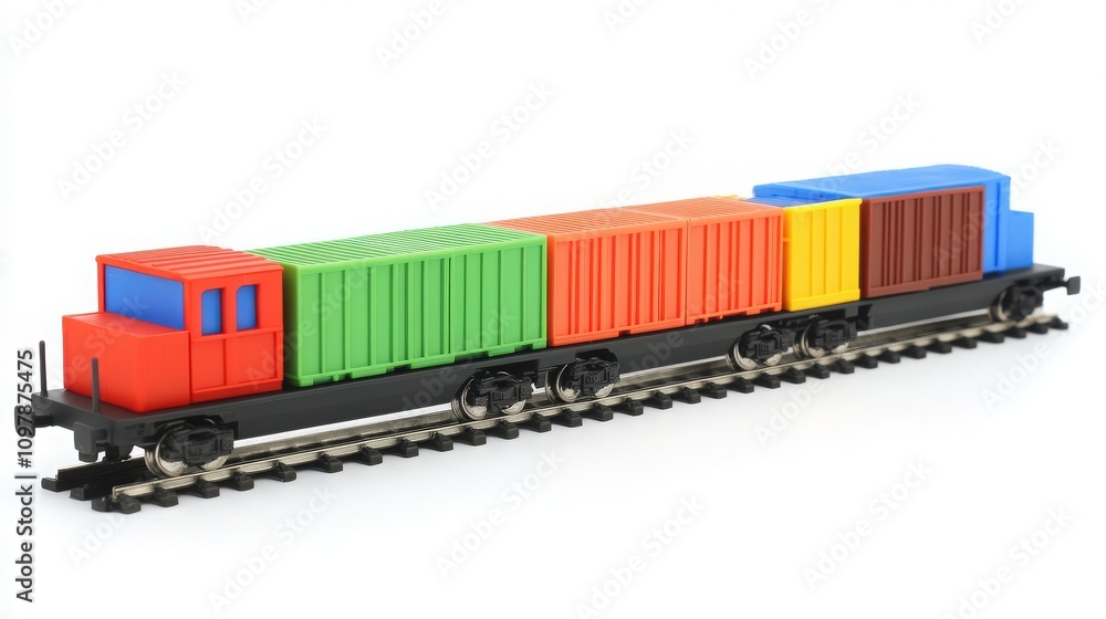Colorful Train with Containers on Isolated Background Colorful Train with Containers on Isolated Background