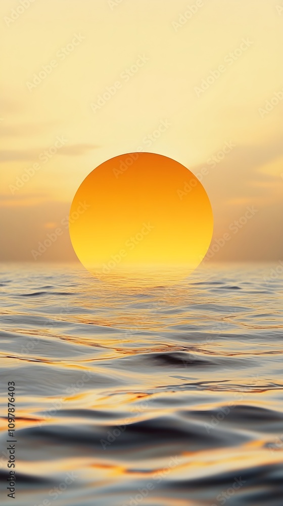 Obraz premium Light yellow background with a gradient of yellow and orange sun rising over water and blurred ripples