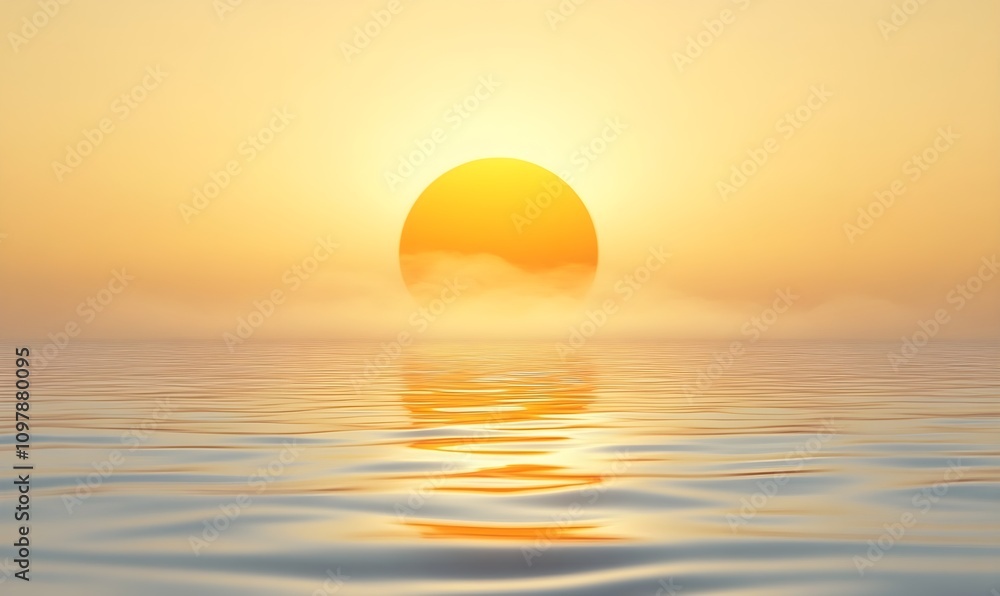 Light yellow background with a gradient of yellow and orange sun rising over water and blurred ripples Light yellow background with a gradient of yellow and orange sun rising over water and blurred ripples