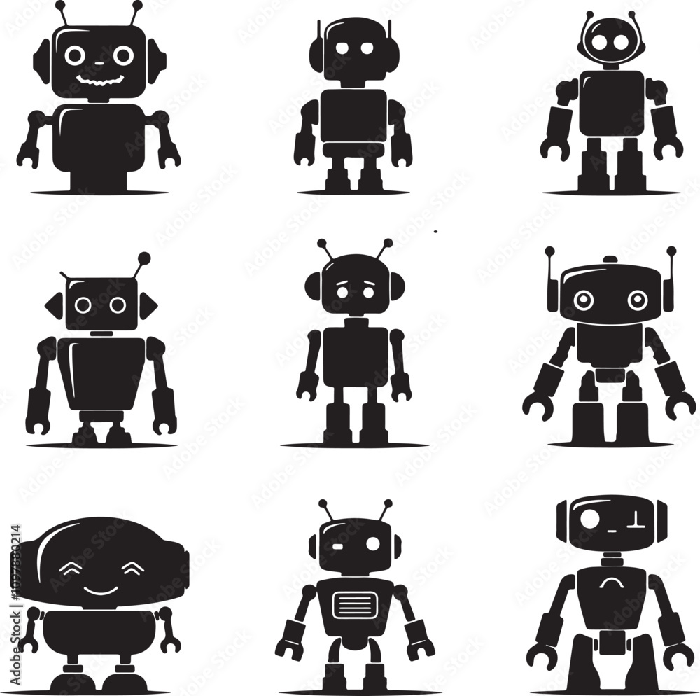 Robot icon logo set collection silhouette set icons with white background Robot icon logo set collection silhouette set icons with white background