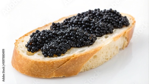 Sandwich with black caviar isolated on white background. Caviar on toast. Caviar on bread. Clipping path. Macro food photo