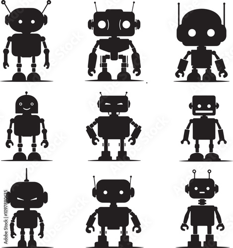 Robot icon logo set collection silhouette set icons with white background