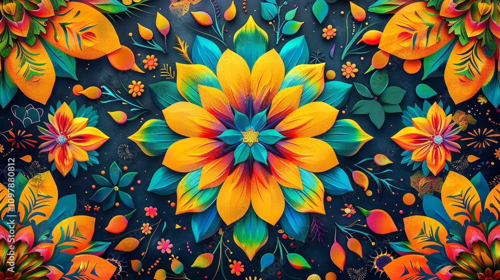 Fototapeta premium Flower Pattern Background - Beautiful Rangoli Floral Design