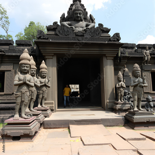 South-East Asia, Cambojia,Siem Reap, Angkor Thom march 2, 2017. Deva or deity row at entrance of Angkor Thom,Siem Seap, Cambodia.. photo