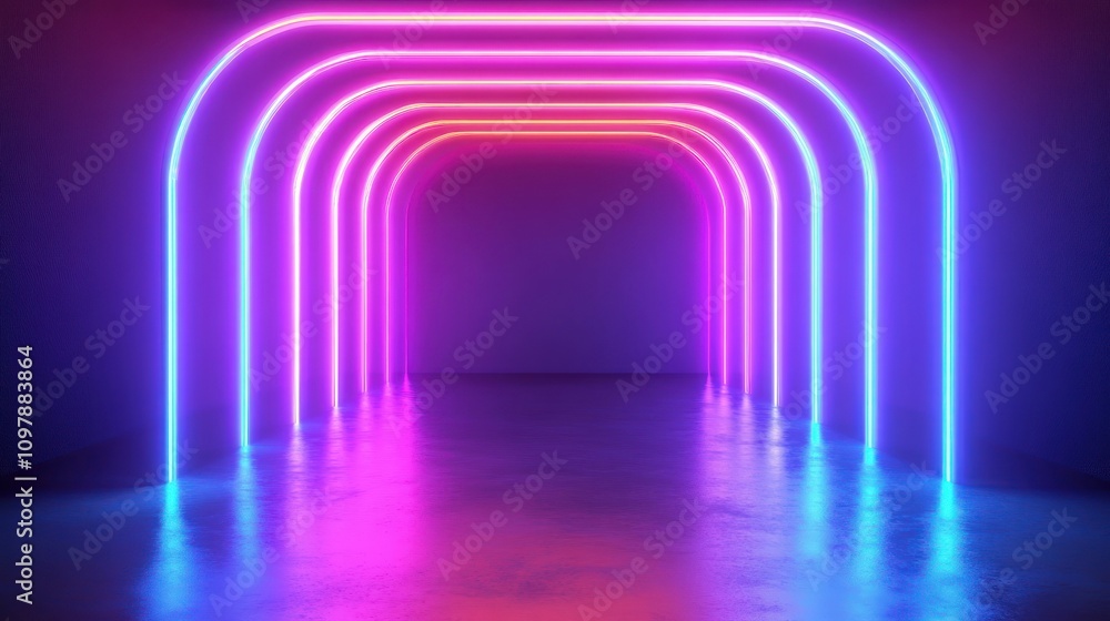 A vibrant neon-lit archway creating a futuristic ambiance. A vibrant neon-lit archway creating a futuristic ambiance.