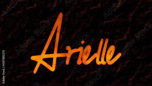 Obraz na plátně 3D fire text effect of name Arielle on dark background.