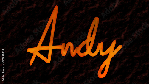 Photos 3D fire text effect of name Andy on dark background.