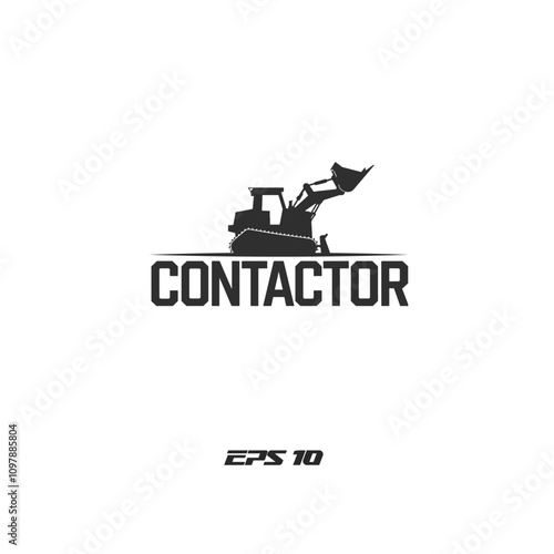 Illustrated logo of a construction contractor featuring a bulldozer on an orange background. Perfect for building, heavy equipment, and construction industry branding and marketing materials.