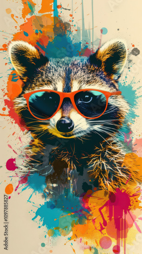 Obraz na płótnie Retro Raccoon Vibes - Cool Guy with Sunglasses w salonie