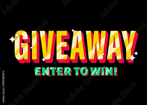 Giveaway with enter to win text in trendy modern pop color. Vector design for promo, marketing, promotion, web, marketplace or social media.