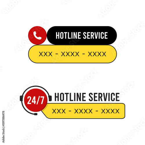 Hotline service twenty four hours banner label template in trendy color. Vector design for help, service, support, online, marketing, web or social media.
