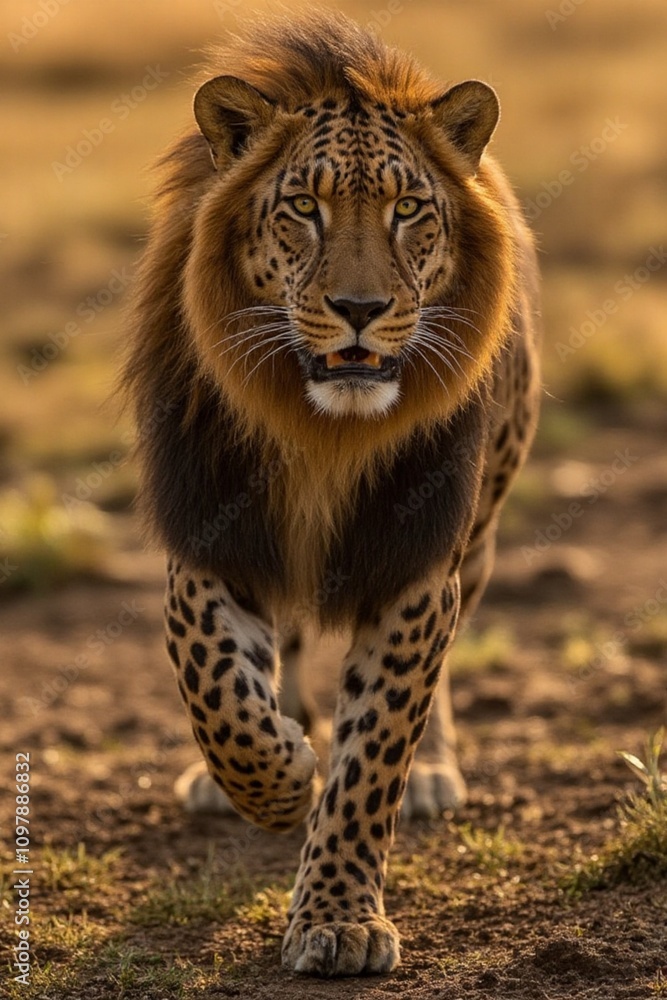 Naklejka premium Crossbreeding of Leopard and Lion