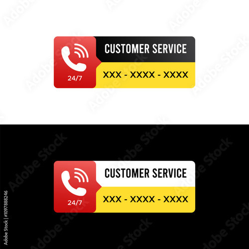 Customer service twenty four hours with phone icon banner label template in trendy color. Vector design for help, service, support, online, marketing, web or social media.