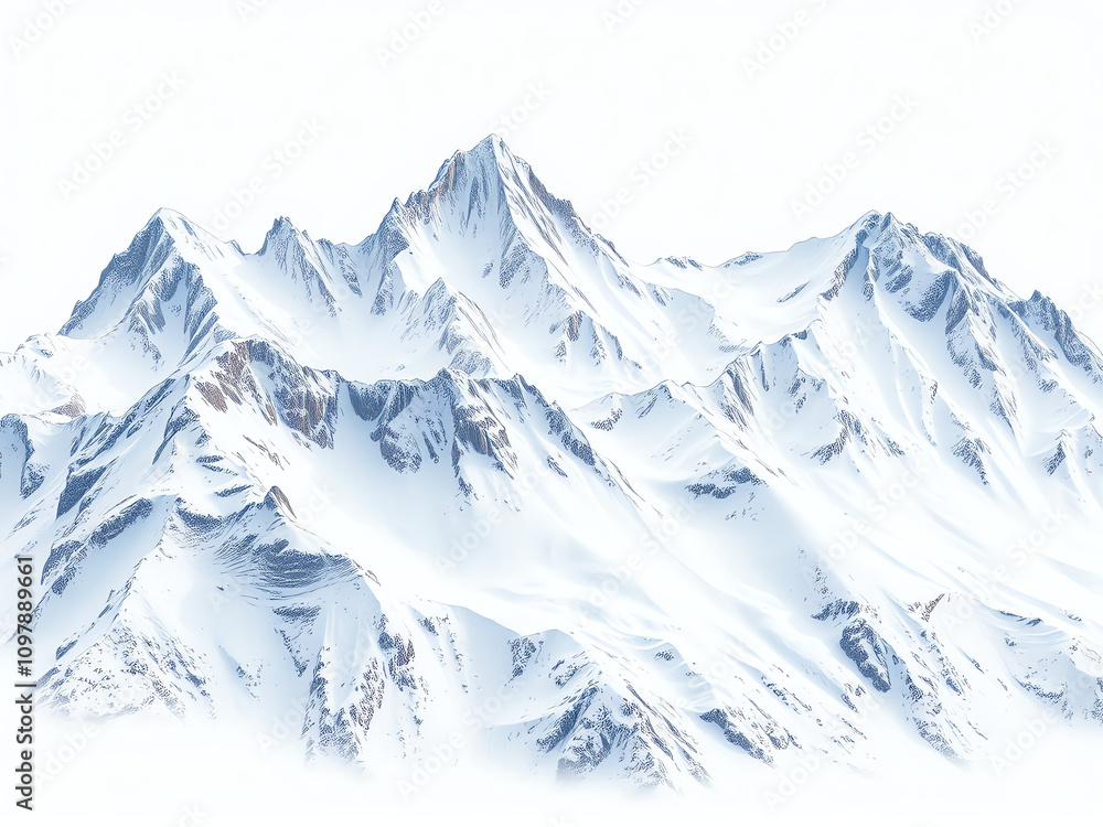 Fototapeta premium A scenic illustration depicting a majestic mountain range under a clear blue sky.