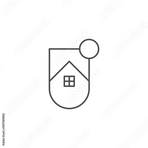 flat design of Line Art House with moon or sun for logo icon or company symbol in black white color