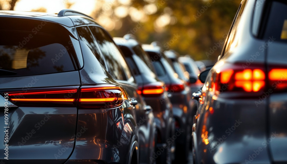 A row of new white SUVs at a dealership, highlighting their sleek taillight design.
A row of new white SUVs at a dealership, highlighting their sleek taillight design.