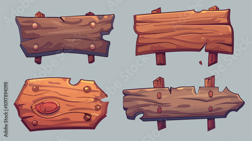 Wooden signboard for game ui design. Cartoon vector illustration