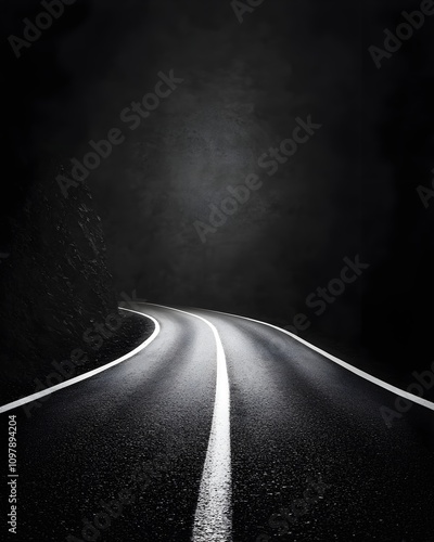 Mysterious winding road in a dark landscape