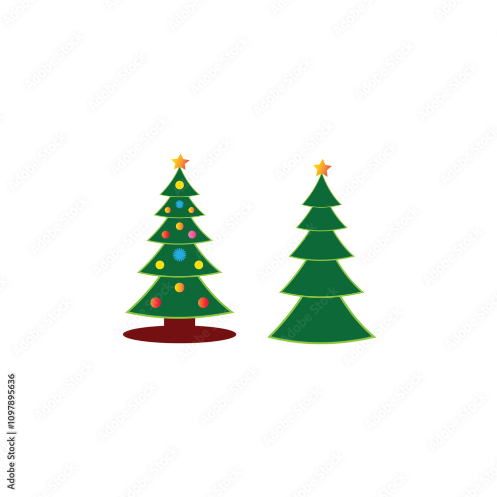 Christmas tree isolated on a white background. Colorful winter tree collection for the holidays of Christmas and New Year. Vector illustration. Christmas tree isolated on a white background. Colorful winter tree collection for the holidays of Christmas and New Year. Vector illustration.