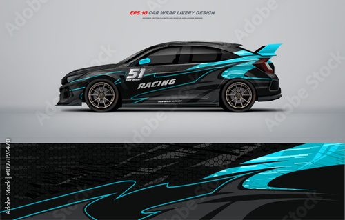 Blue sporty Racing Car wrap livery design dominant touch of blue	