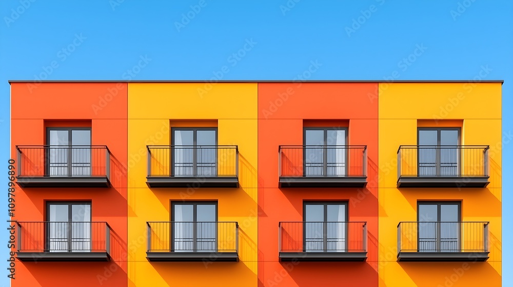 Fototapeta premium Vibrant modern apartment building with colorful facade