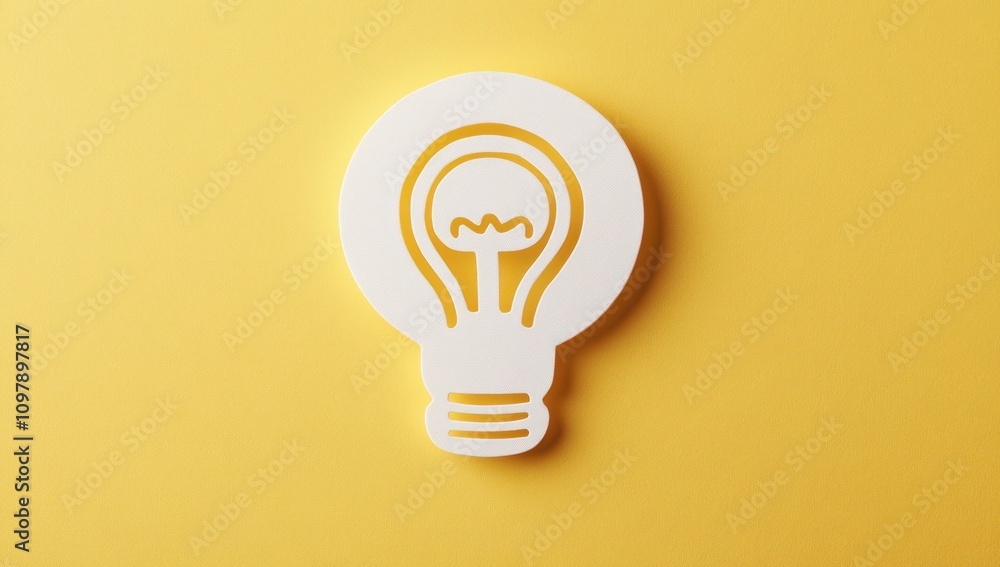 White Lightbulb Silhouette on a Yellow Background White Lightbulb Silhouette on a Yellow Background