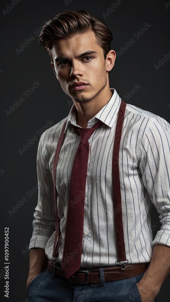 Realistic studio portrait of a handsome young man with a serious expression and a sharp gaze - genrative ai Realistic studio portrait of a handsome young man with a serious expression and a sharp gaze - genrative ai