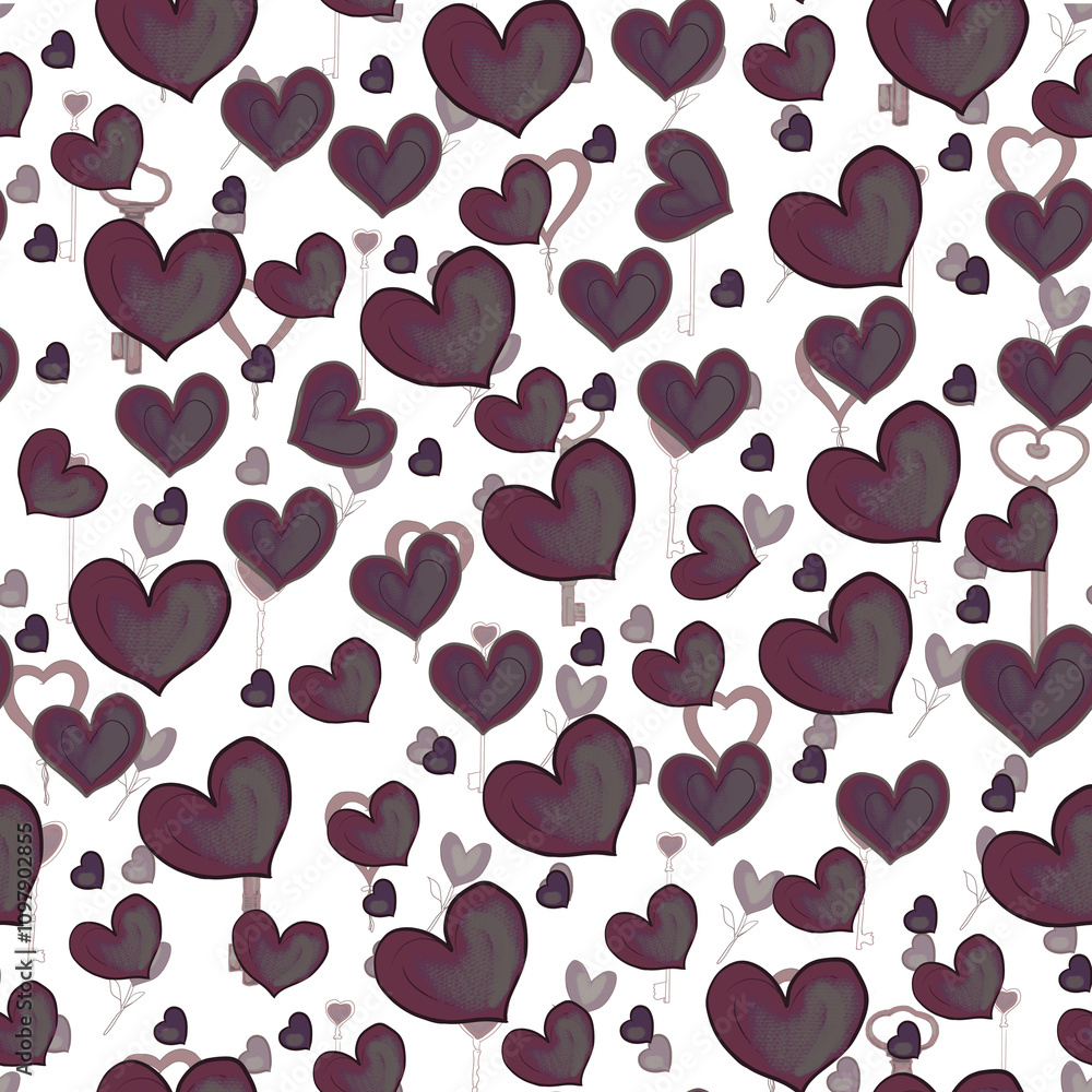 Fototapeta premium Illustrations with hearts and the word Love for creating cards, decor, wedding invitations and Valentine's cards