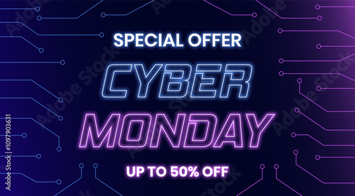 Cyber monday sale illustration. Sale banner template for advertising, promotion, web banner, social media