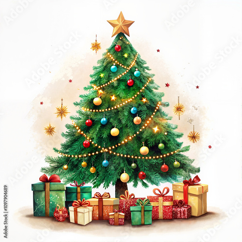 Traditional Christmas tree with glowing lights
