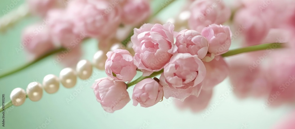 custom made wallpaper toronto digitalDelicate pink flowers in bloom with soft green background and elegant pearl accents enhancing the natural beauty of springtime flora.