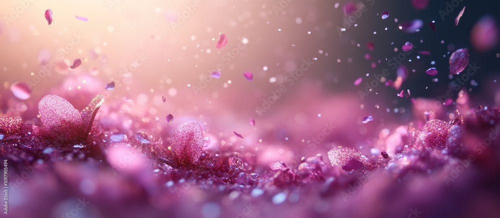 Vibrant pink backdrop with shimmering violet confetti creating a magical festive atmosphere Vibrant pink backdrop with shimmering violet confetti creating a magical festive atmosphere